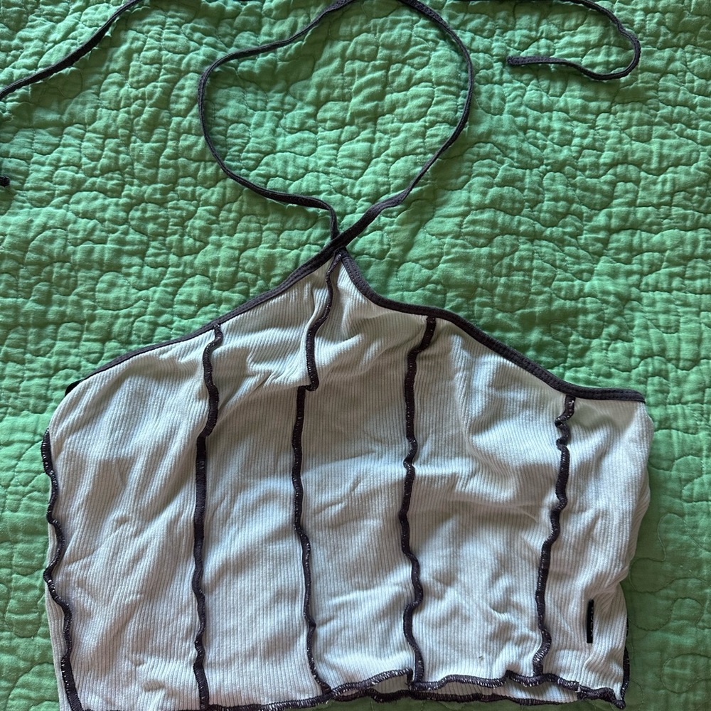 RVCA Cream and Brown Halter Top